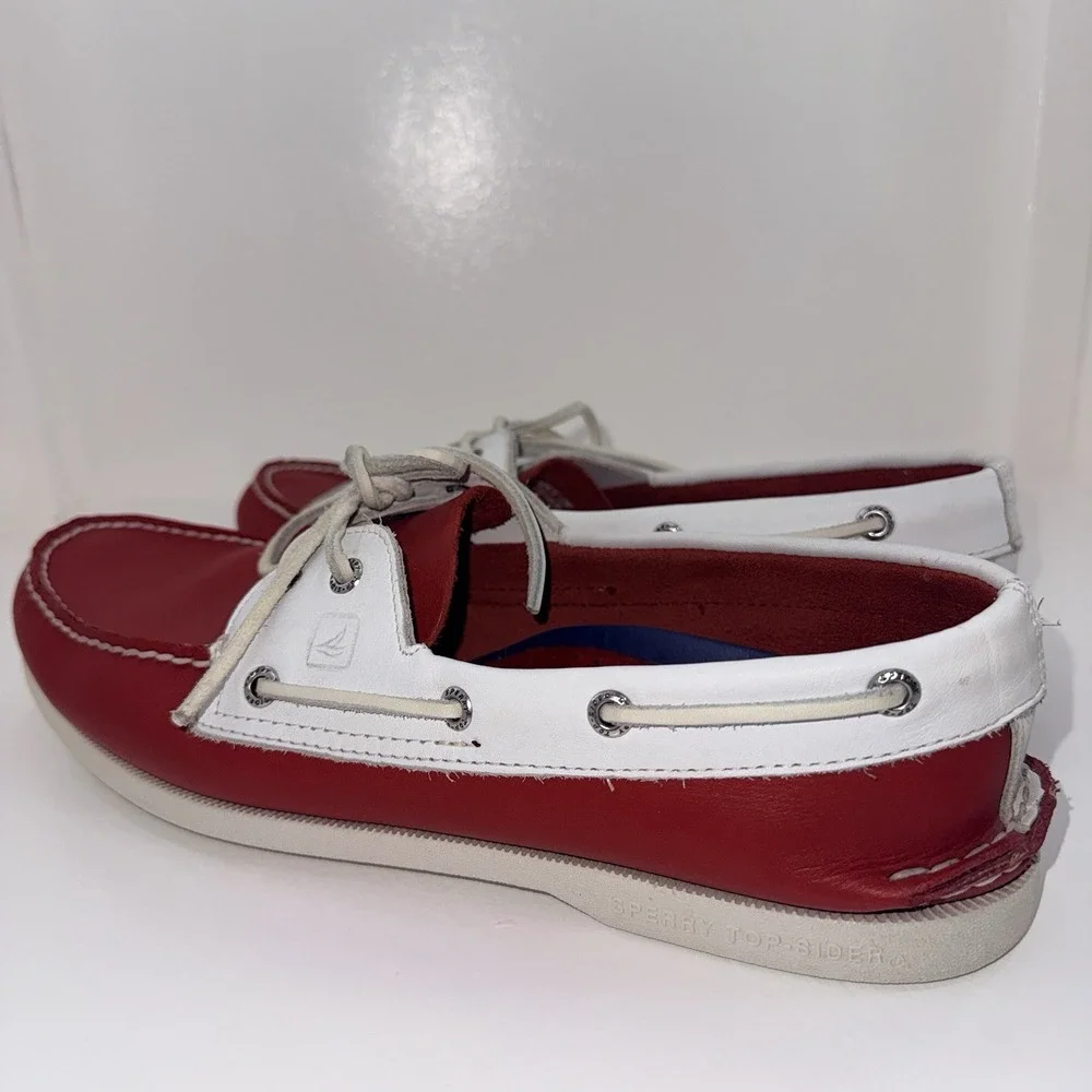 Sperry Top-Sider Men's Red White Leather 2-Eye Boat Shoes Loafers Size 12 M